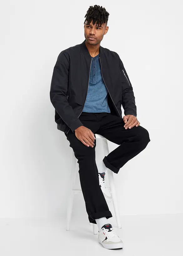 T-shirt coton col tunisien aspect d&eacute;lav&eacute;, manches longues, bonprix