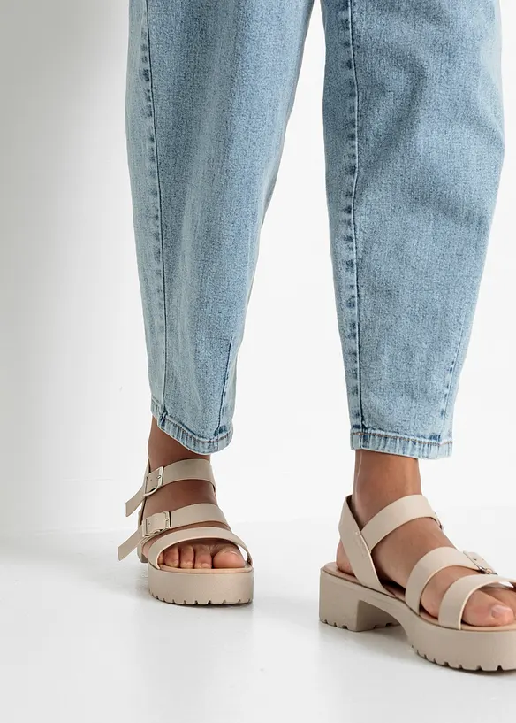 Jean barrel taille mi-haute élastiquée, bonprix