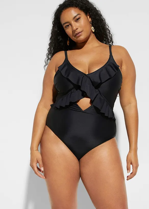 Maillot 1 pièce à découpe et volants, bonprix