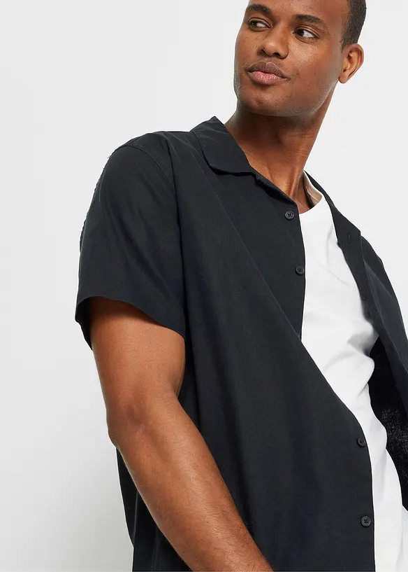 Chemise manches courtes en lin majoritaire, ample, bonprix