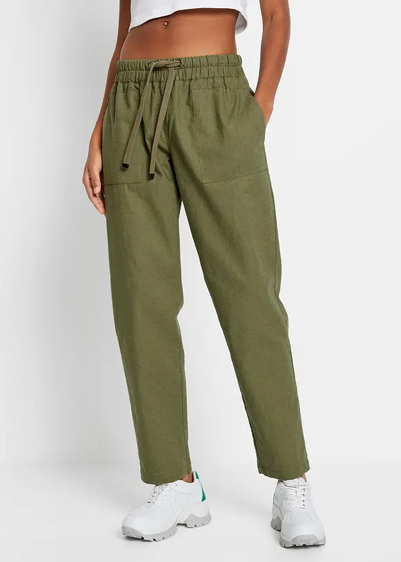 L&eacute;ger pantalon jogger en lin m&eacute;lang&eacute;, bonprix