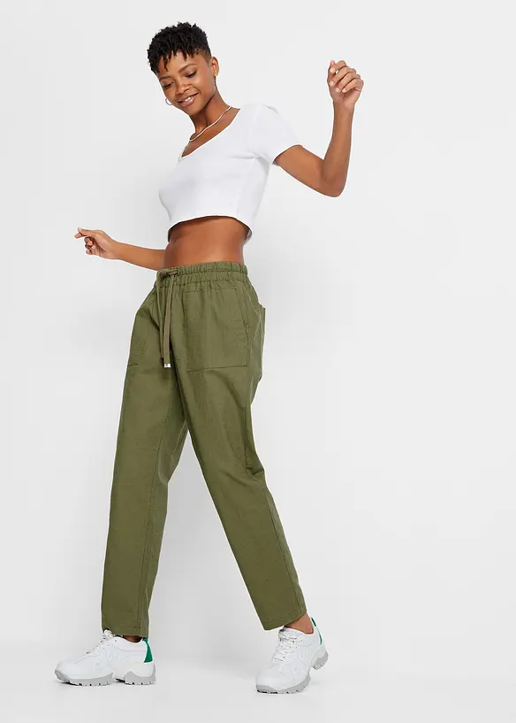 L&eacute;ger pantalon jogger en lin m&eacute;lang&eacute;, bonprix