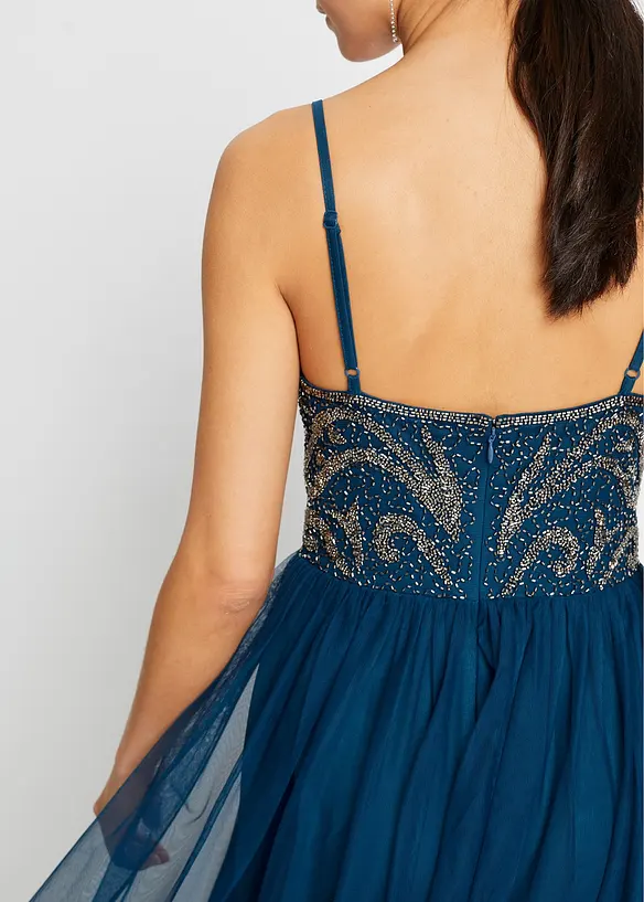 Robe à bretelles ornée de perles brodées, bonprix