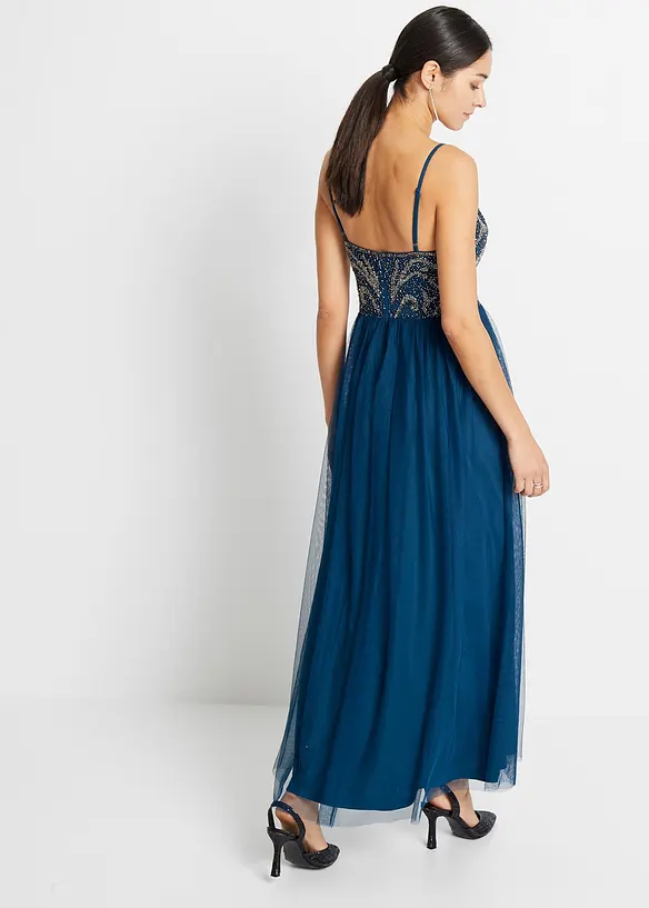 Robe à bretelles ornée de perles brodées, bonprix