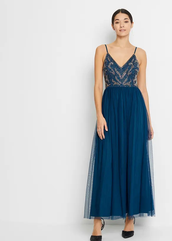 Robe à bretelles ornée de perles brodées, bonprix