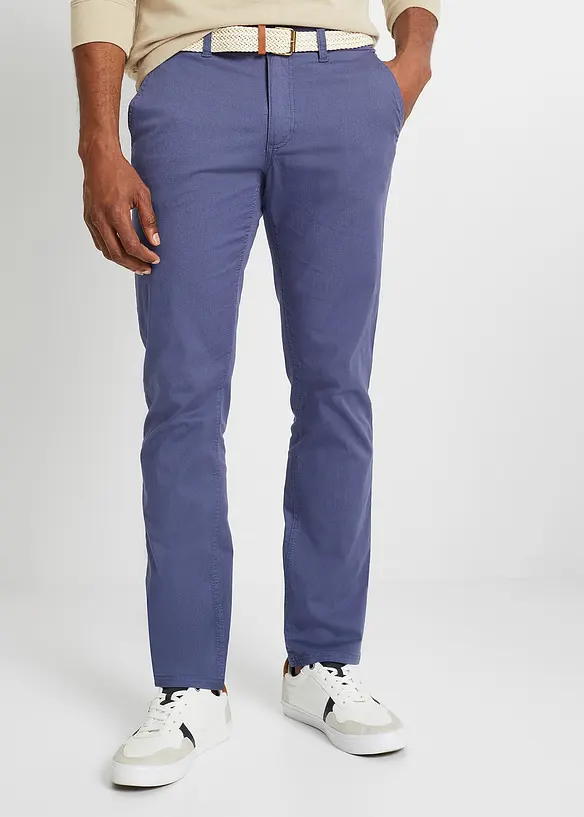 Pantalon chino droit avec taille &eacute;lastique et ceinture, regular, bonprix
