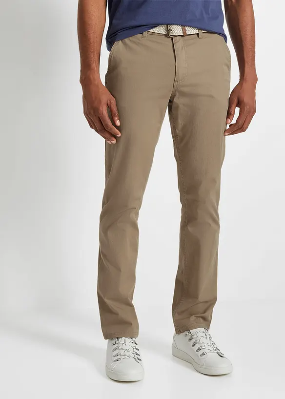 Pantalon chino droit avec taille élastique et ceinture, regular, bonprix