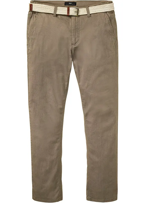 Pantalon chino droit avec taille élastique et ceinture, regular, bonprix