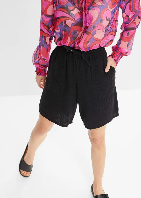 Bermuda en gaze de coton avec taille &eacute;lastiqu&eacute;e, bonprix