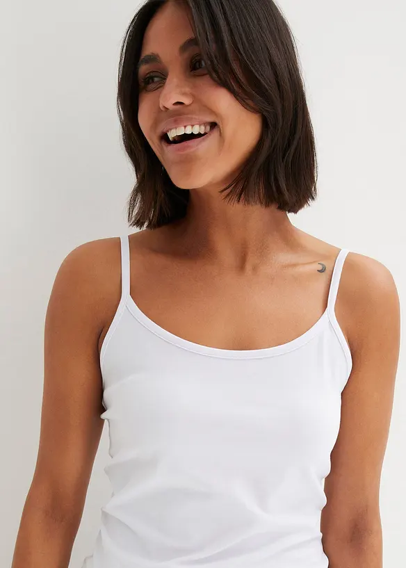 Lot de 2 tops à fines bretelles 100% coton, bonprix