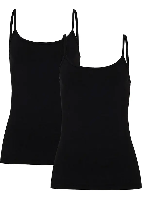 Lot de 2 tops &agrave; fines bretelles 100% coton, bonprix