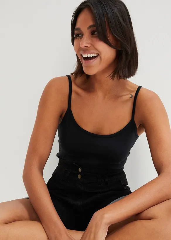 Lot de 2 tops &agrave; fines bretelles 100% coton, bonprix