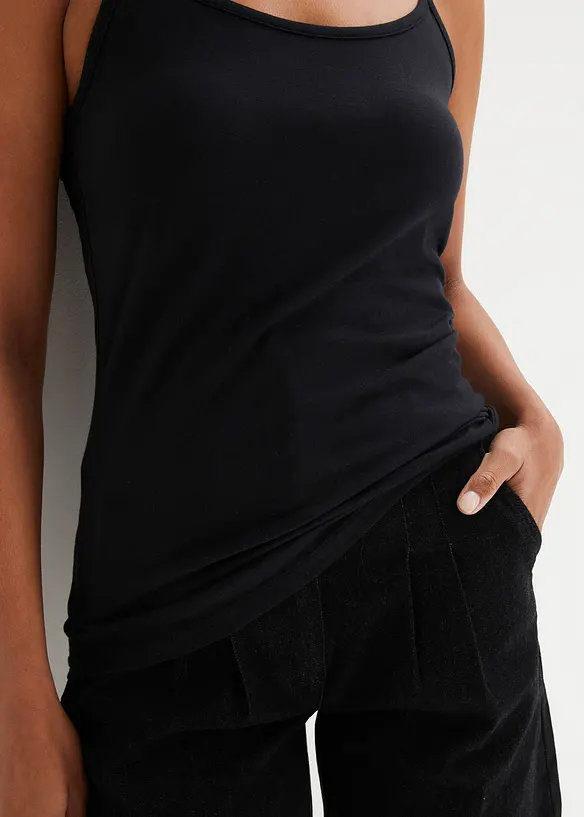 Lot de 2 tops &agrave; fines bretelles 100% coton, bonprix