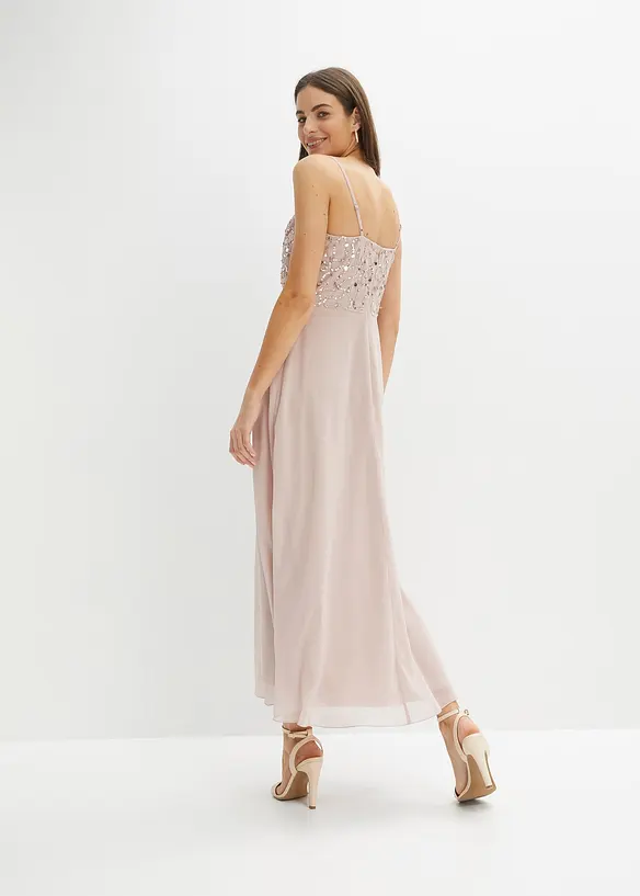 Robe à fines bretelles et haut à sequins brodés, bonprix