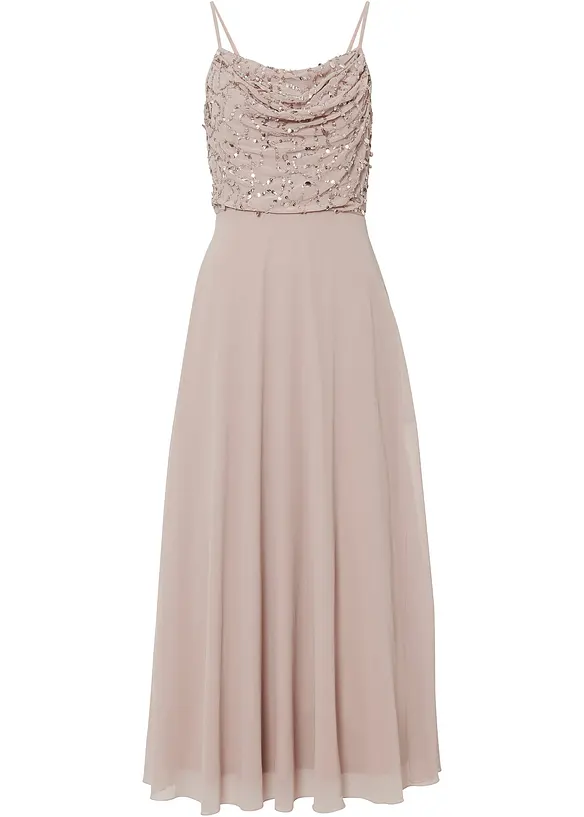 Robe à fines bretelles et haut à sequins brodés, bonprix