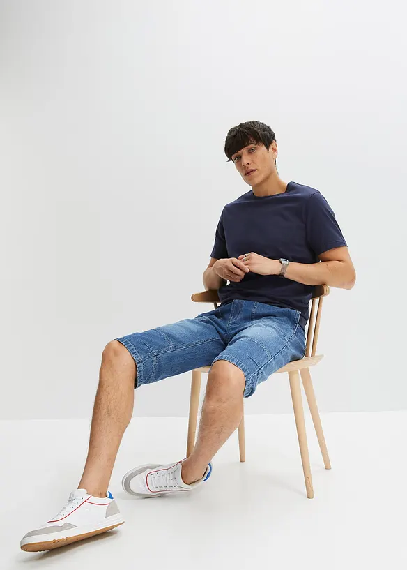 Bermuda long et léger en jean taille extensible, relaxed, bonprix