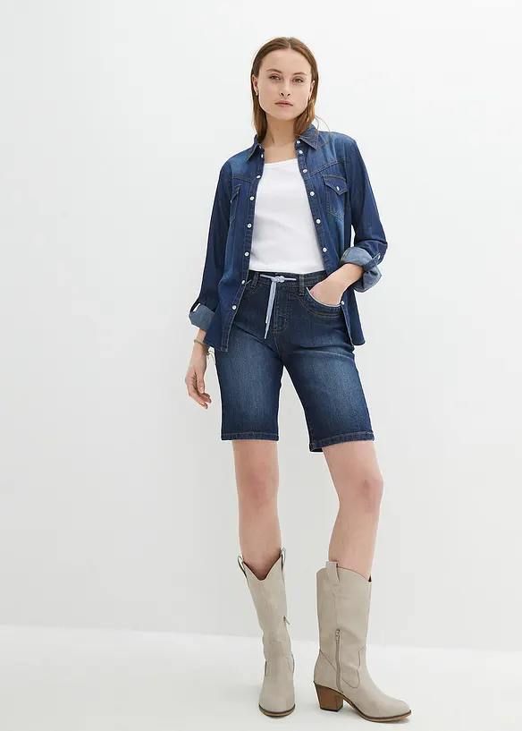 Bermuda en jean, coupe slim, taille mi-haute, bonprix