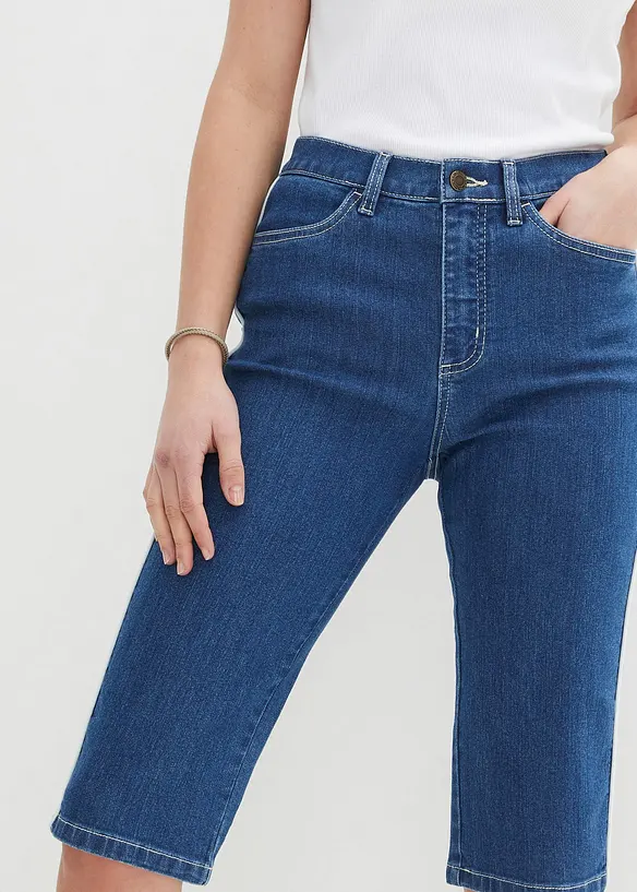 Bermuda slim en jean, taille haute, bonprix