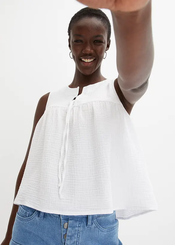 Blouse sans manches en gaze de coton, bonprix