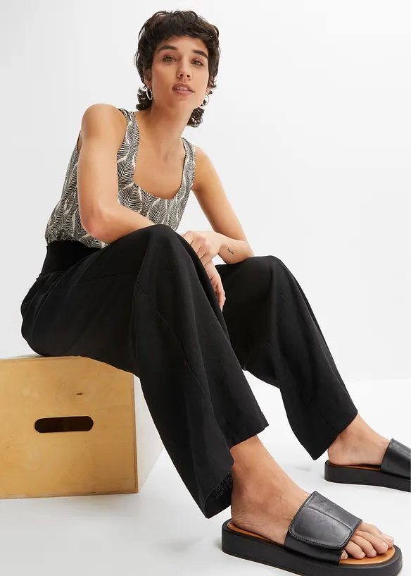 Pantalon large et léger en lin mélangé, bonprix