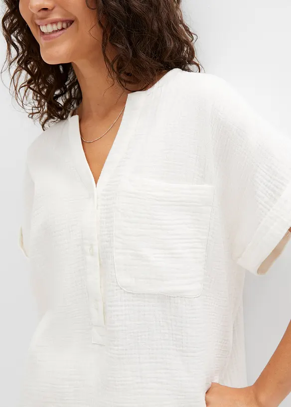Blouse manches courtes en gaze de coton, bonprix