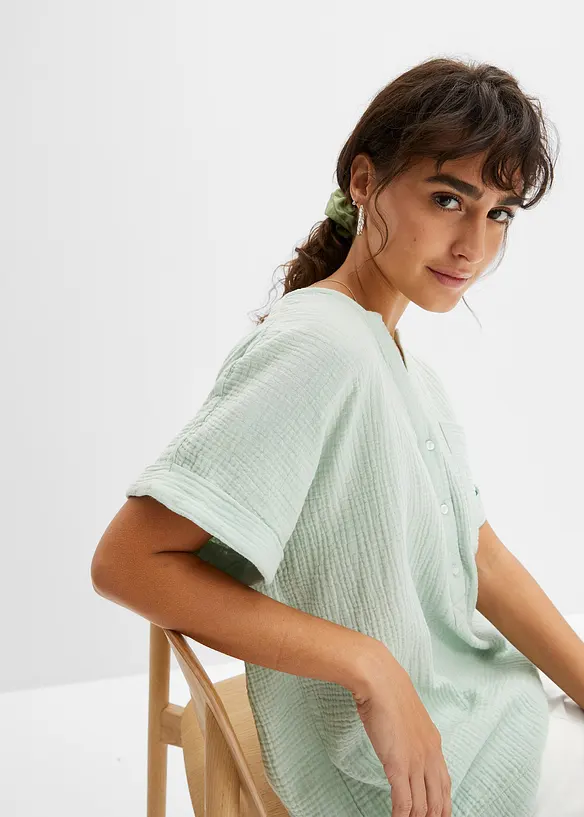 Blouse manches courtes en gaze de coton, bonprix