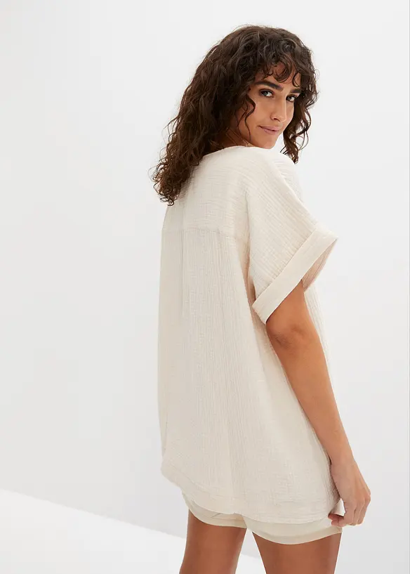 Blouse manches courtes en gaze de coton, bonprix