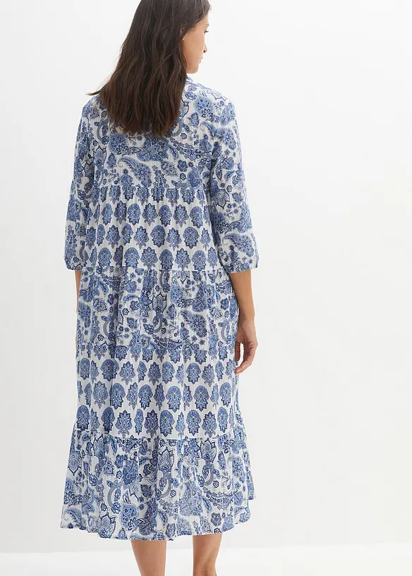 Robe midi en cr&eacute;pon de coton avec poches et manches 3/4, bonprix