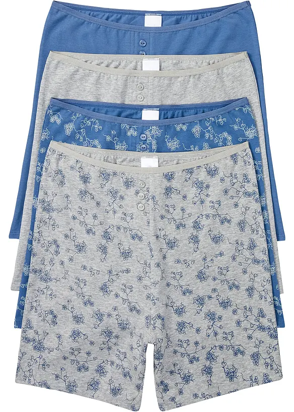 Lot de 4 boxers coton femme longs, taille haute, bonprix