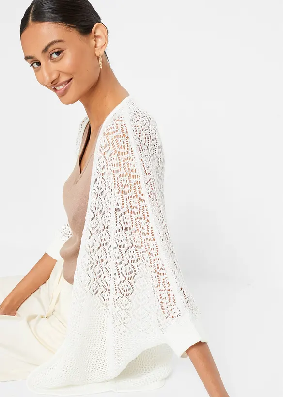 Gilet long en maille ajourée, bonprix