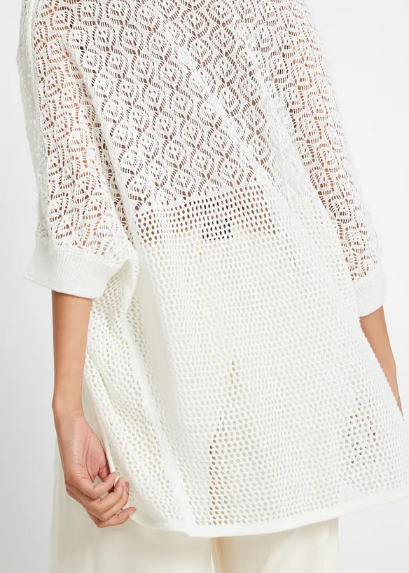 Gilet long en maille ajourée, bonprix