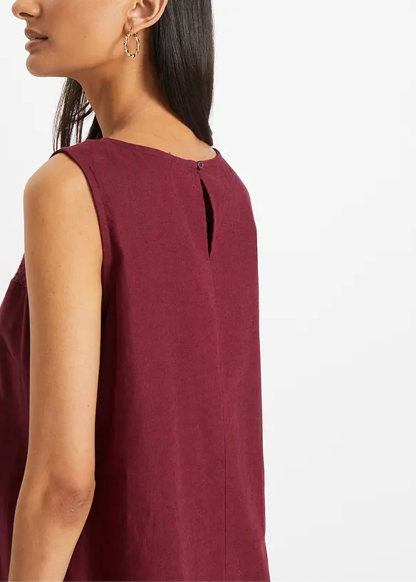 Robe longue avec lin majoritaire, motif ajouré au décolleté et fentes latérales, bonprix