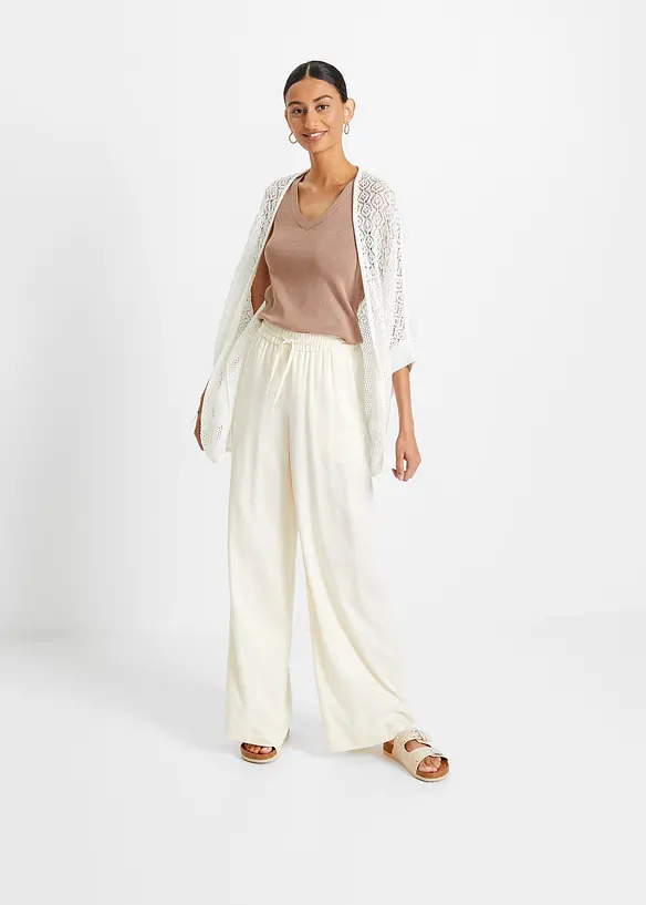 Gilet long en maille ajourée, bonprix