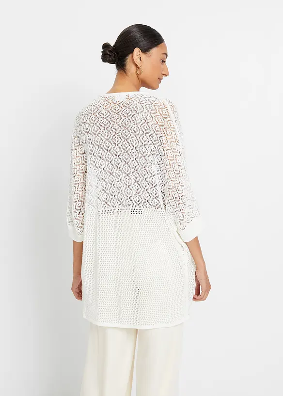 Gilet long en maille ajourée, bonprix