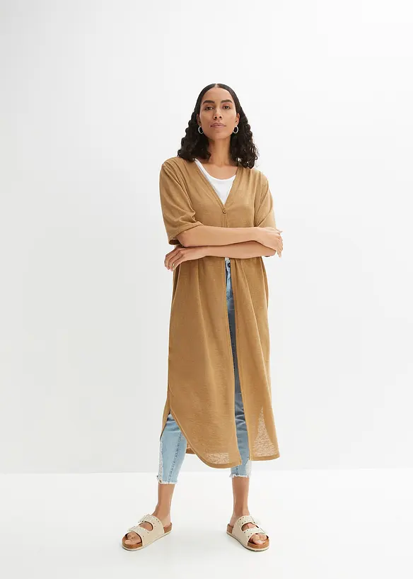 Long gilet en maille aspect lin, bonprix