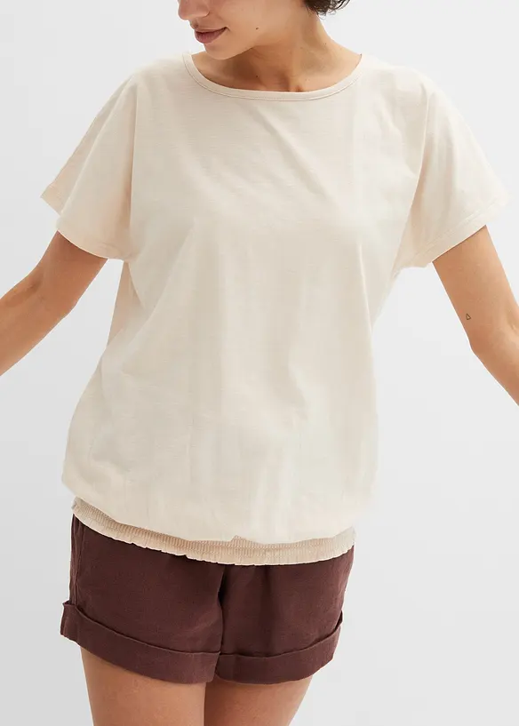 T-shirt en fil flammé avec base smockée, bonprix