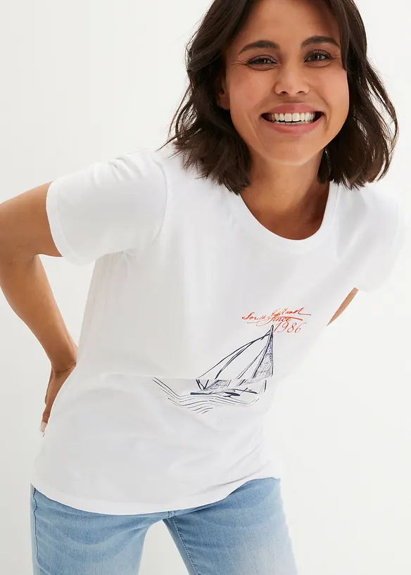 T-shirt coton imprimé et fendu sur le côté, bonprix