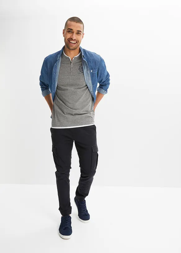 Lot de 2 t-shirts col tunisien 100 % coton, bonprix