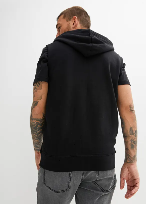 Sweat zipp&eacute; &agrave; capuche sans manches en coton m&eacute;lang&eacute;, bonprix