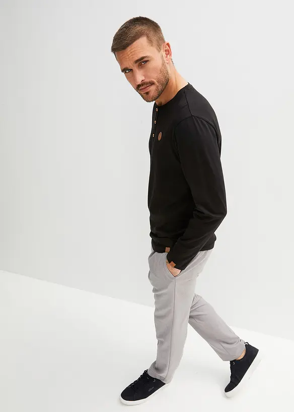 Lot de 2 T-shirts manches longues col tunisien 100% coton, bonprix