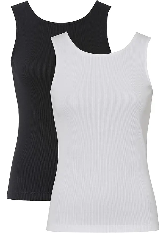 Lot de 2 tops côtelés 100% coton, bonprix