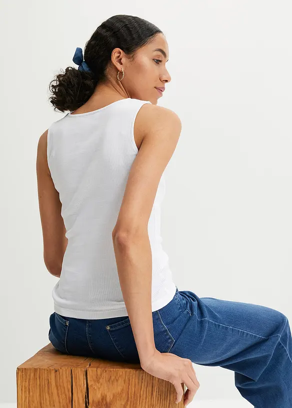 Lot de 2 tops côtelés 100% coton, bonprix