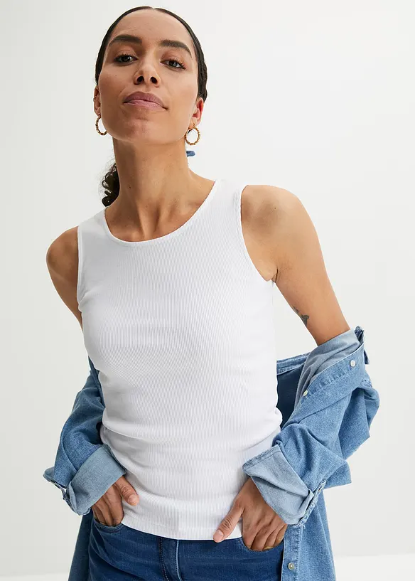 Lot de 2 tops côtelés 100% coton, bonprix