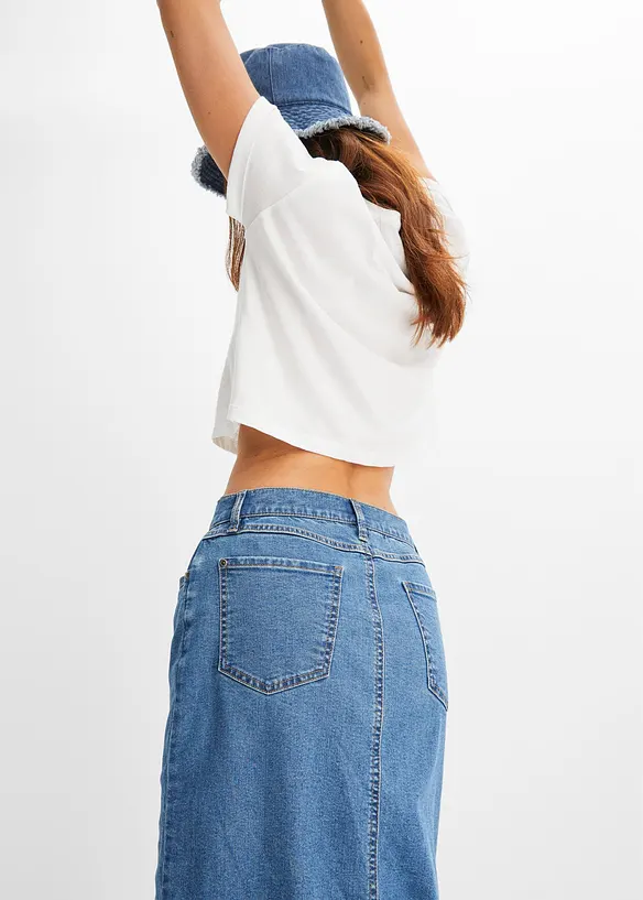 Jupe en jean longue avec fente, bonprix