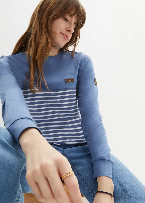 T-shirt manches longues à rayures en coton, bonprix