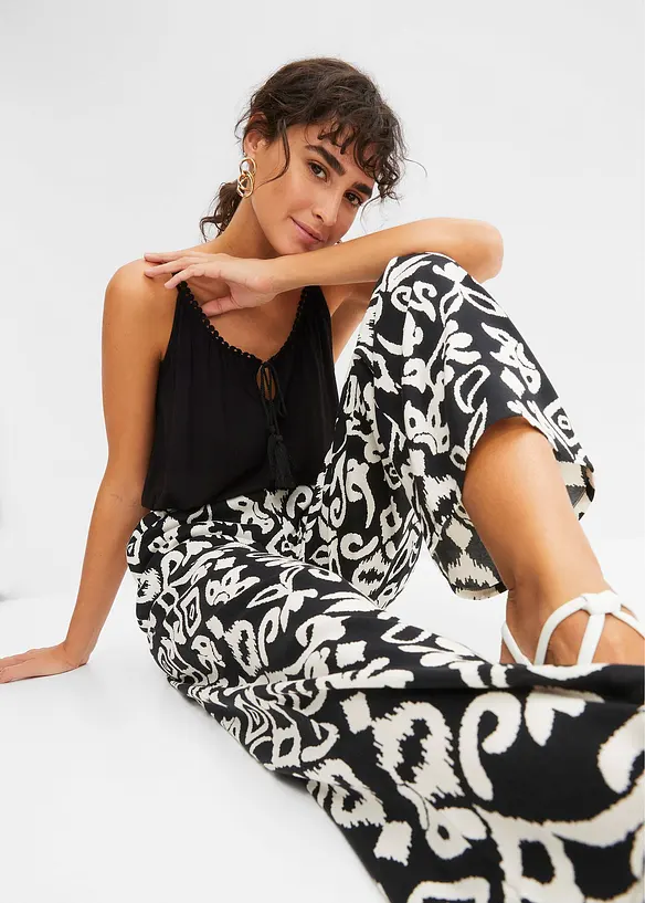 Pantalon large et imprimé en viscose fluide, bonprix