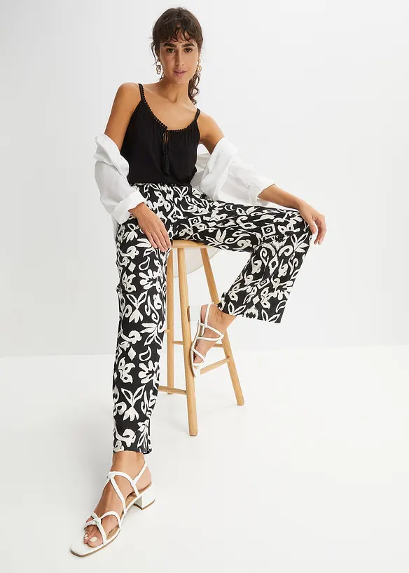 Pantalon large et imprimé en viscose fluide, bonprix