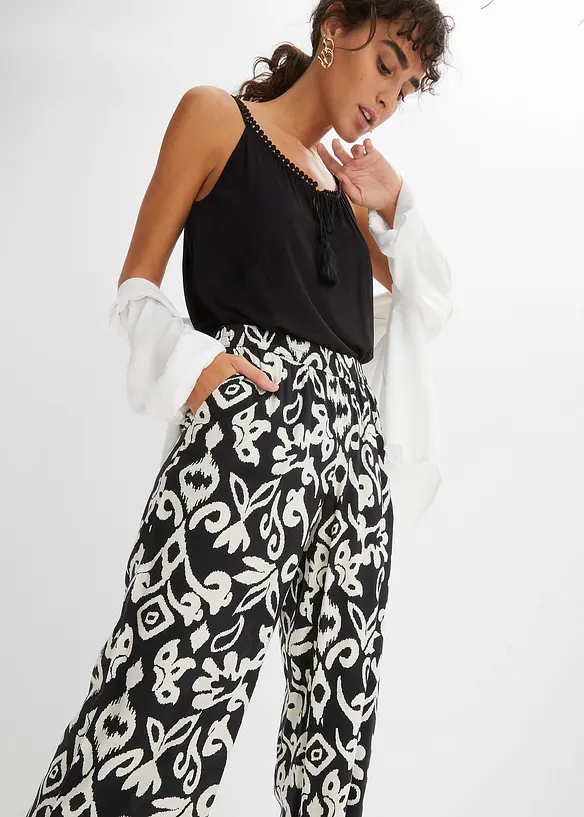 Pantalon large et imprimé en viscose fluide, bonprix