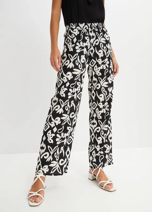 Pantalon large et imprimé en viscose fluide, bonprix