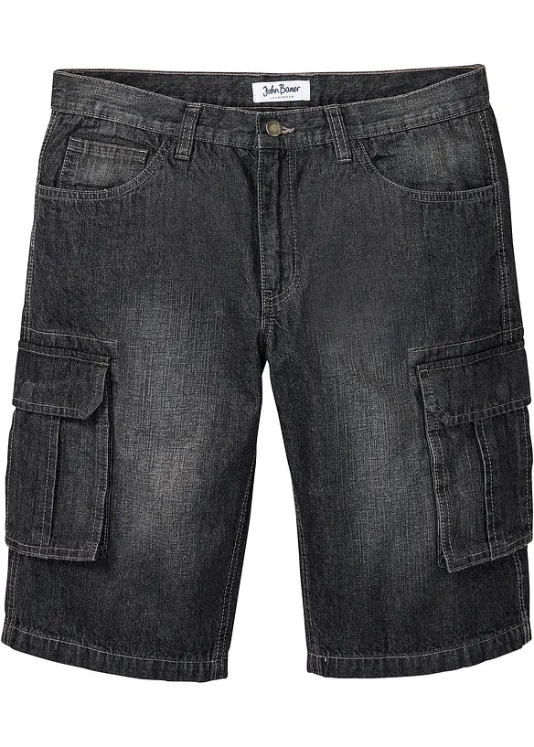 Bermuda cargo long en jean, loose, bonprix